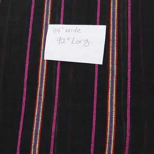 Vintage Hand Woven Loomed Remnant Fabric Black Sheer Cotton Candy Striped 2.5 Yd